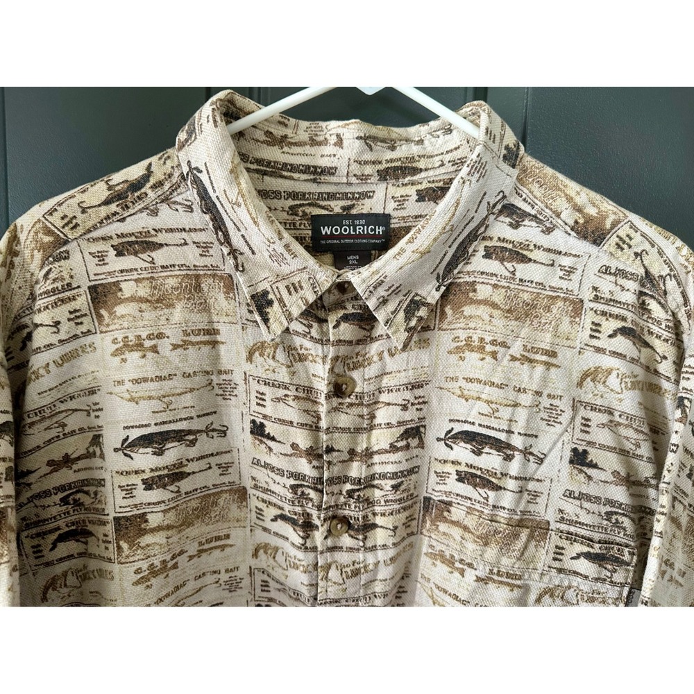 Woolrich Mens 2XLT Tall Kelp Tonal Fish Lure Print Short Sleeve Button Shirt